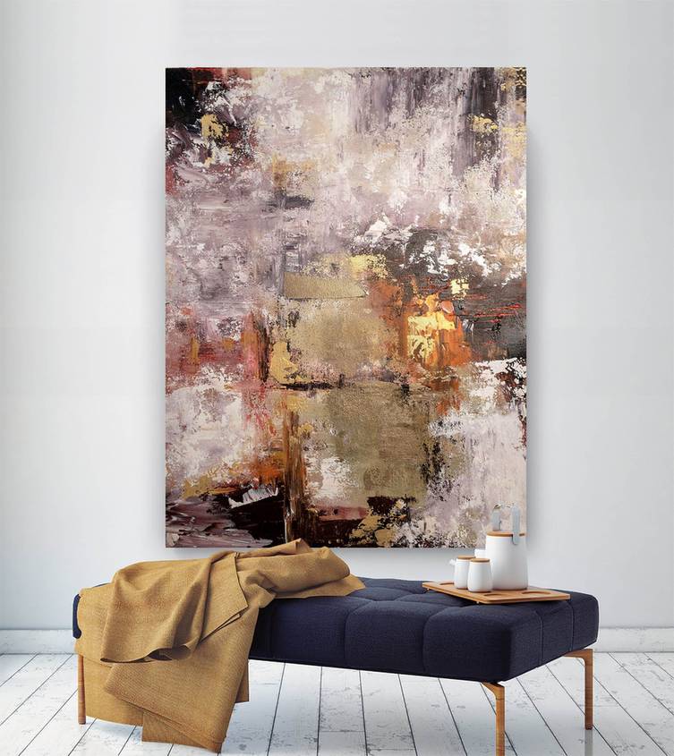 Brown Original Leaf Contemporary Abstract Canvas Wall Art 1PB1O